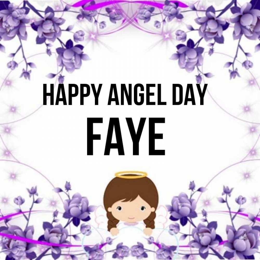 Greetings card с именем, Faye happy angel day с именинами в рамочке Greetings with text for free download 