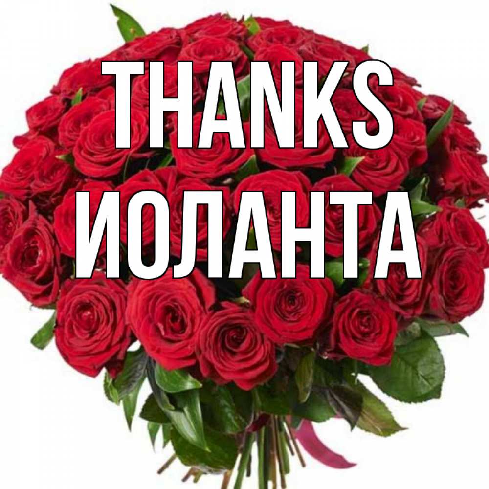 Greetings card с именем, Иоланта Thanks букет красных роз Greetings with text for free download 