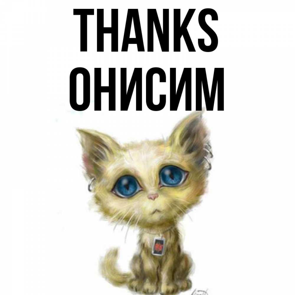 Greetings card с именем, Онисим Thanks рисованный кот благодарит вас Greetings with text for free download 