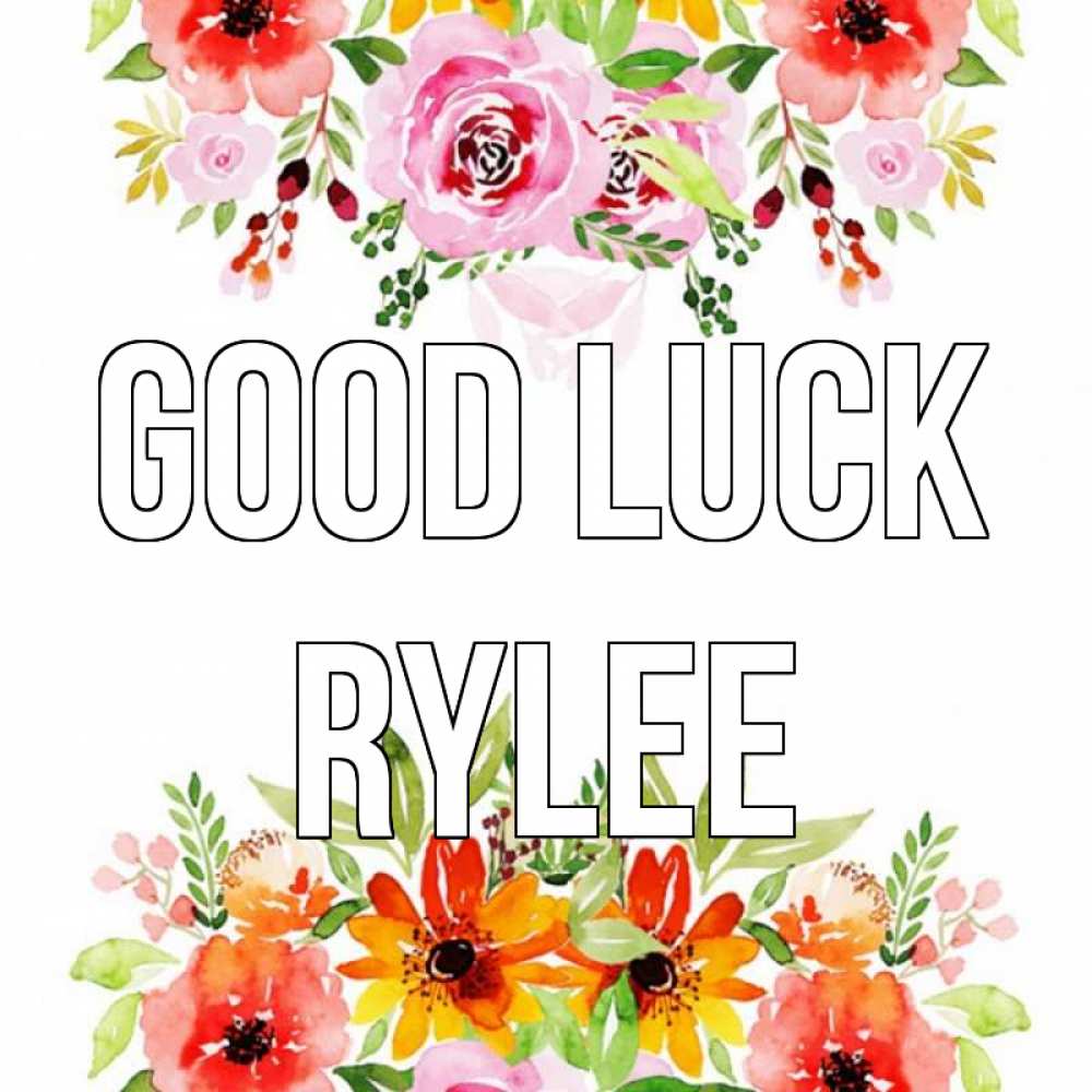 Greetings card с именем, Rylee Good luck открытка с цветами акварелью Greetings with text for free download 