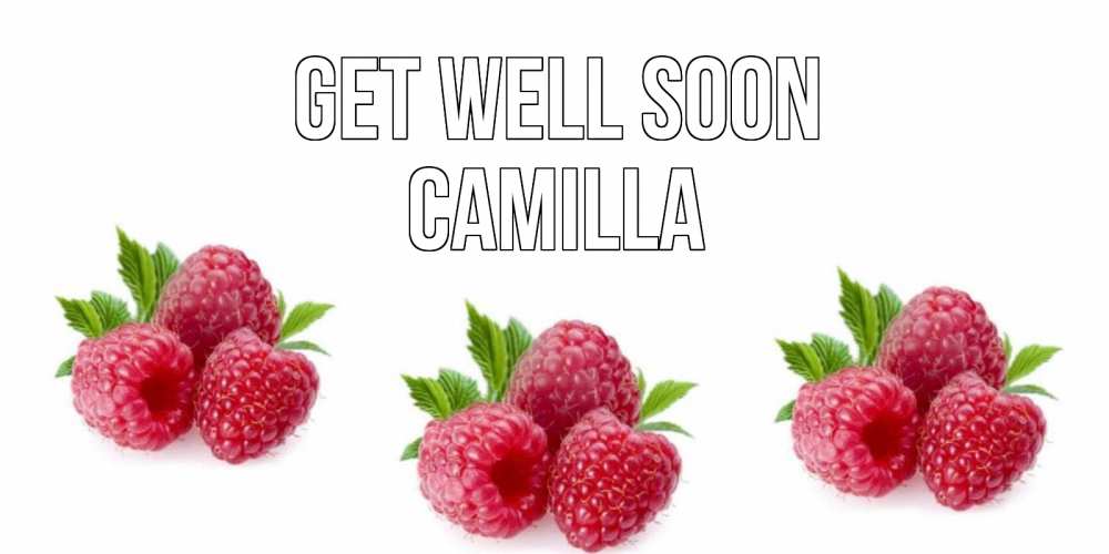 Greetings card с именем, Camilla Get well soon малиновая открыта с пожеланием о выздоровлении Greetings with text for free download 
