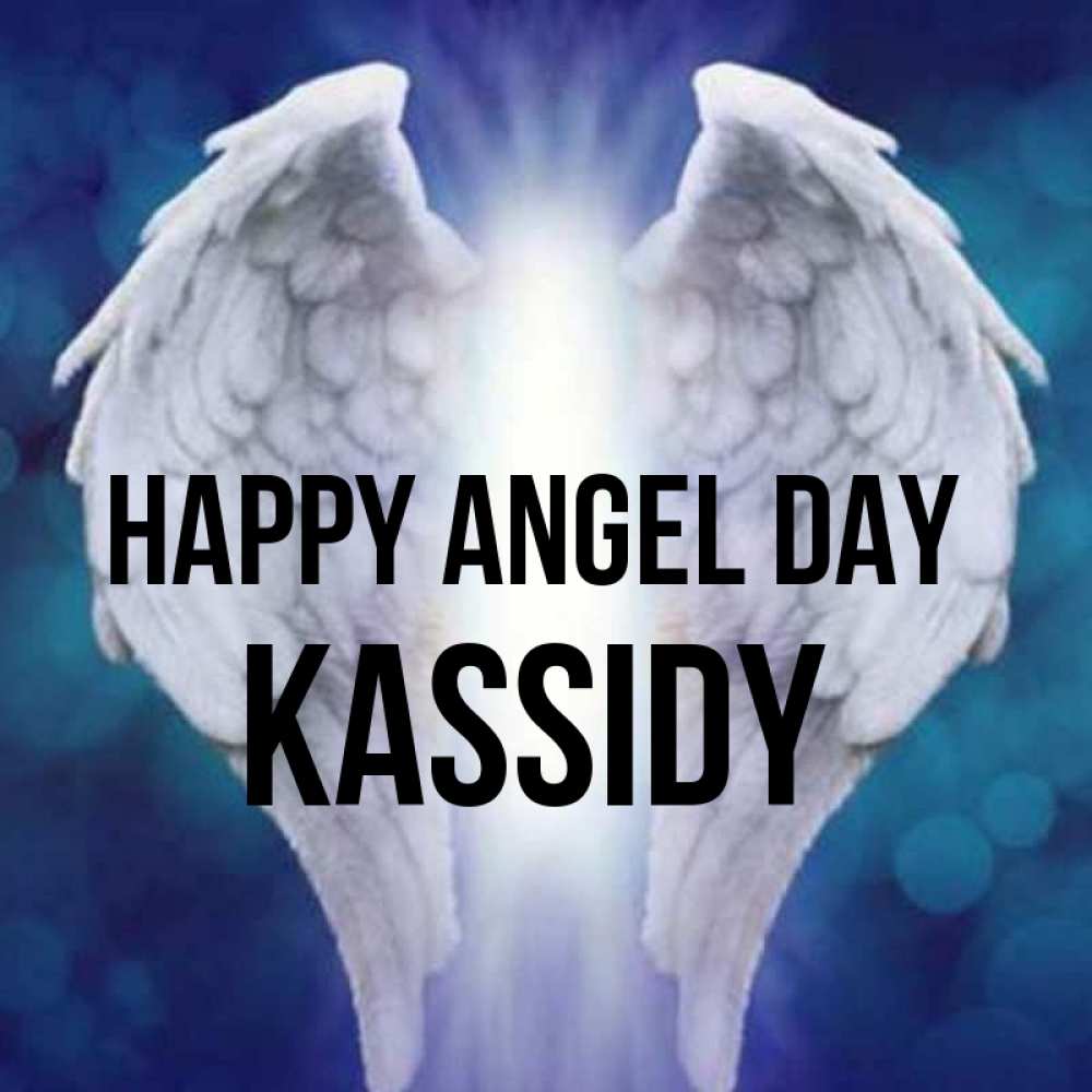 Greetings card с именем, Kassidy happy angel day синий фон и крылышки Greetings with text for free download 