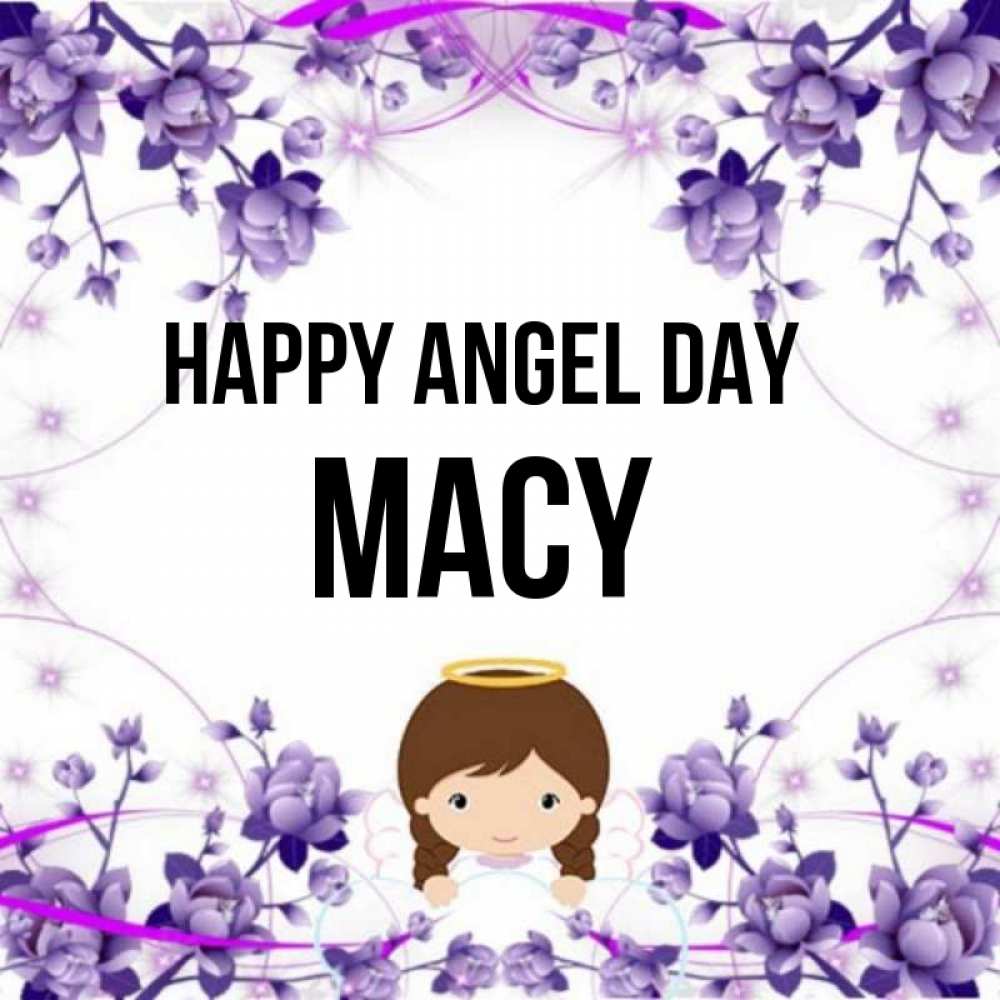 Greetings card с именем, Macy happy angel day с именинами в рамочке Greetings with text for free download 