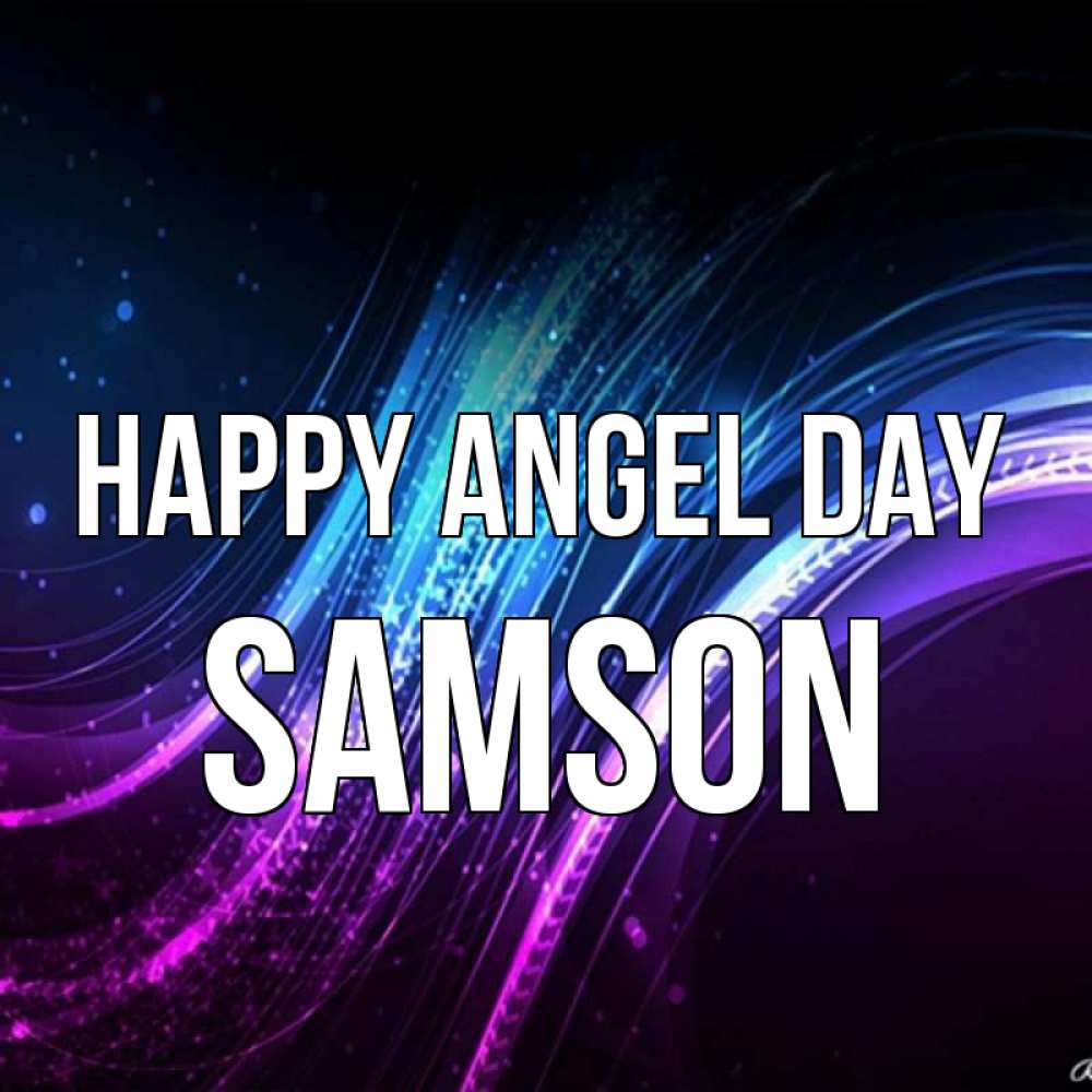 Greetings card с именем, Samson happy angel day фиолетовый фон Greetings with text for free download 