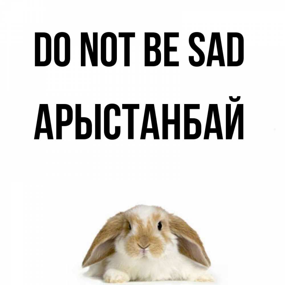 Greetings card с именем, Арыстанбай Do not be sad коричнево белый заяц с большими ушками Greetings with text for free download 