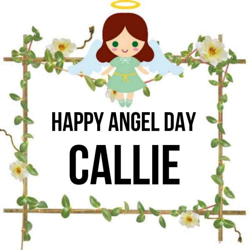 Greetings card с именем, Callie happy angel day Ангел с нимбом Greetings with text for free download 