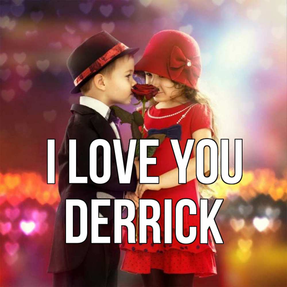 Greetings card с именем, Derrick I love you черное и красное и роза Greetings with text for free download 