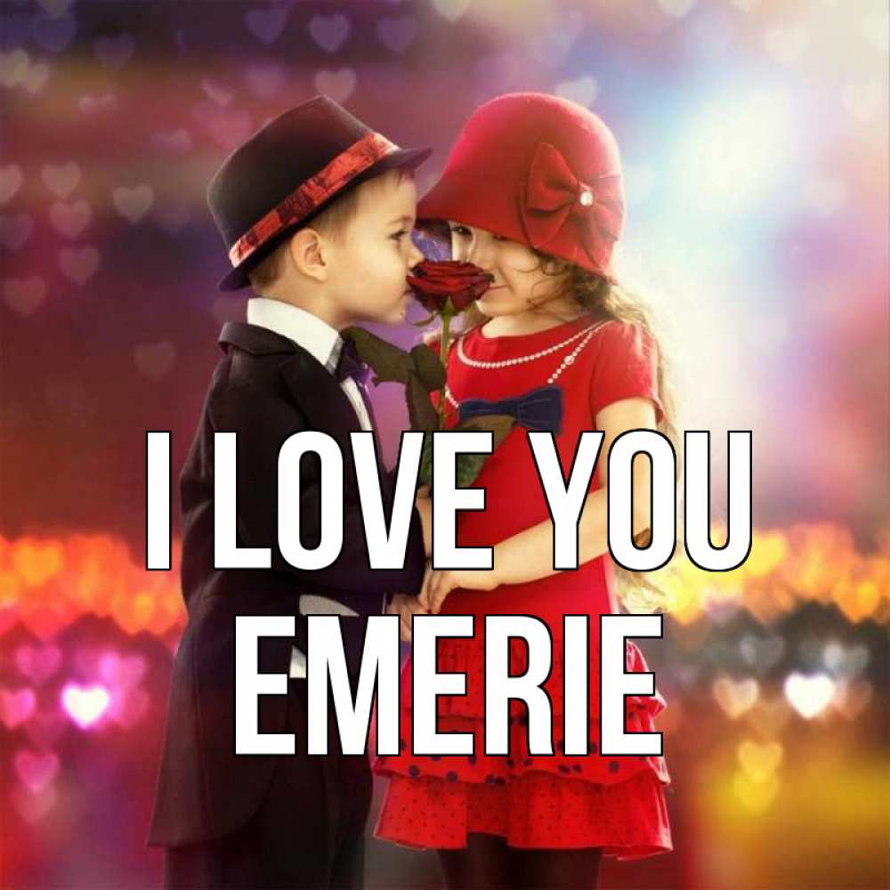 Greetings card с именем, Emerie I love you черное и красное и роза Greetings with text for free download 