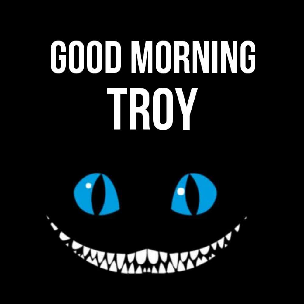 Greetings card с именем, Troy Good morning голубые глаза и зубки Greetings with text for free download 