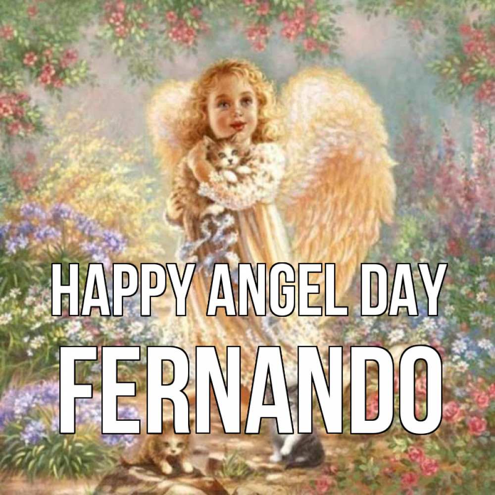 Greetings card с именем, Fernando happy angel day держит котенка Greetings with text for free download 