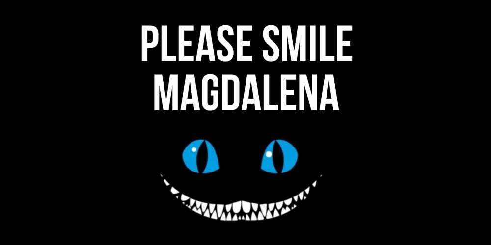 Greetings card с именем, Magdalena Please smile кот улыбается Greetings with text for free download 