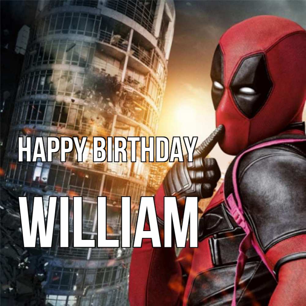 Greetings card с именем, William Happy Birthday с супергероями Greetings with text for free download 