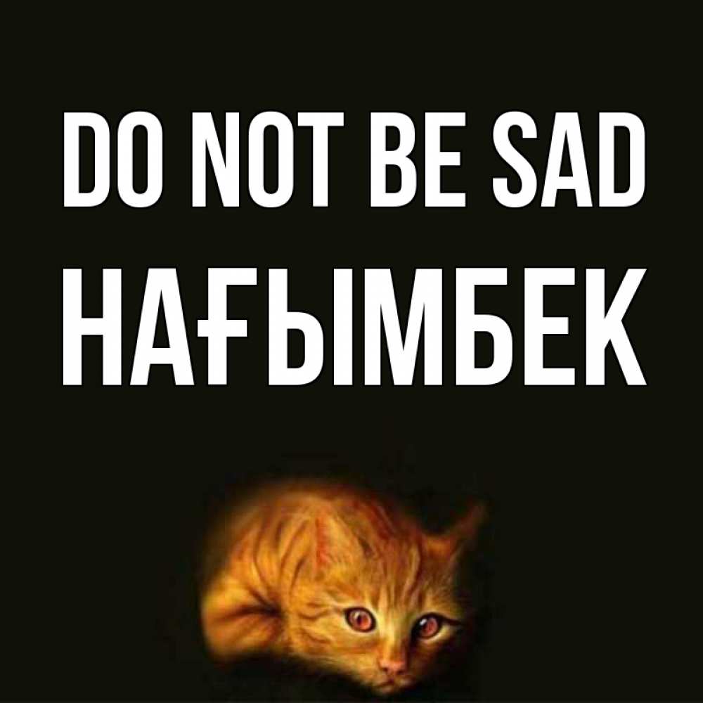 Greetings card с именем, НАҒЫМБЕК Do not be sad лежащий кот в темноте Greetings with text for free download 