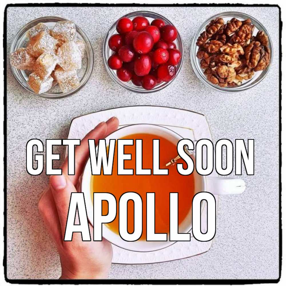 Greetings card с именем, Apollo Get well soon на столе Greetings with text for free download 