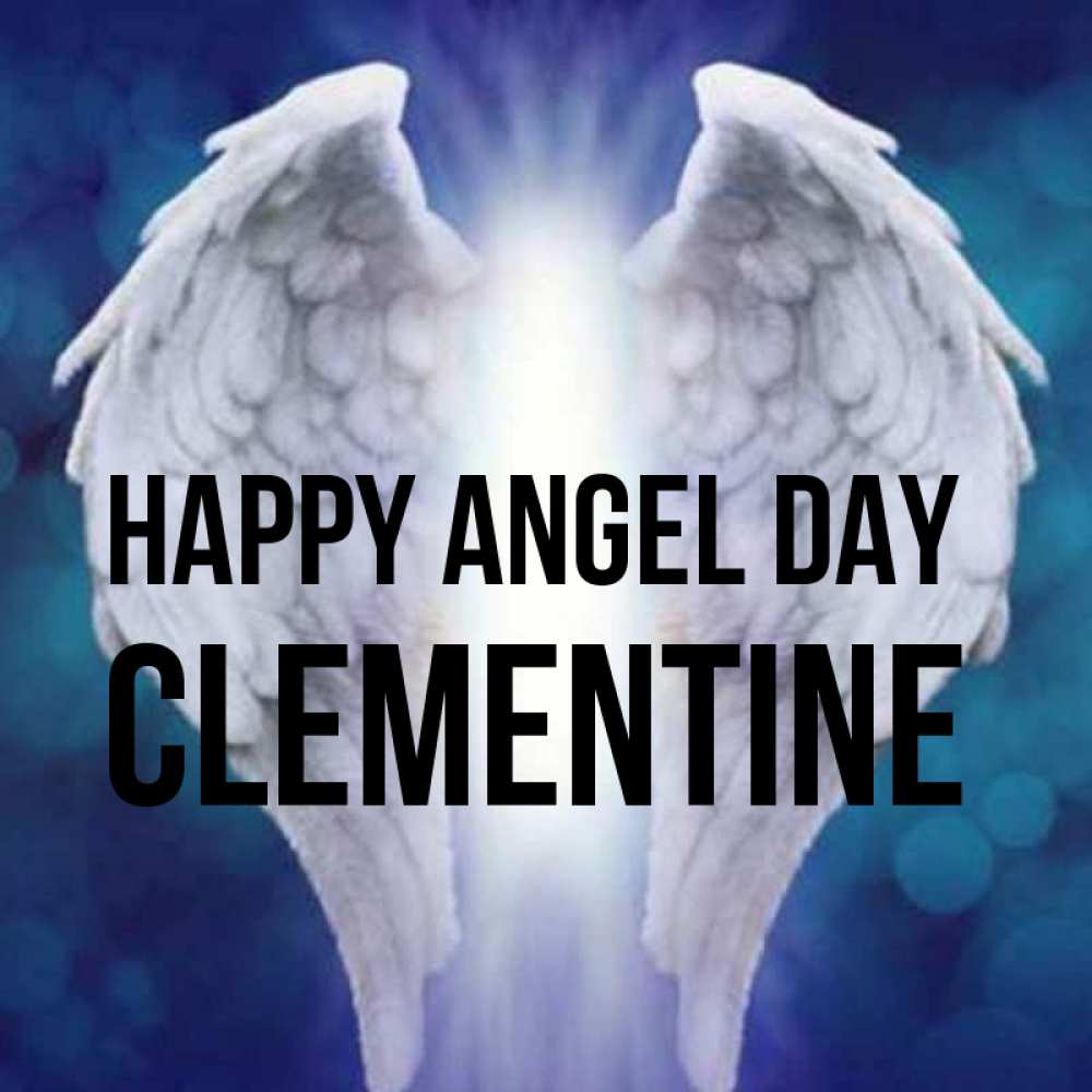 Greetings card с именем, Clementine happy angel day синий фон и крылышки Greetings with text for free download 
