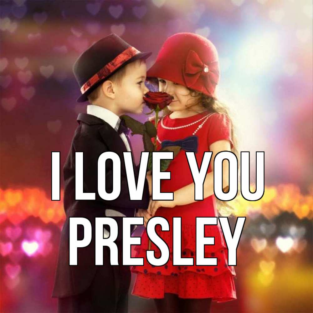 Greetings card с именем, Presley I love you черное и красное и роза Greetings with text for free download 