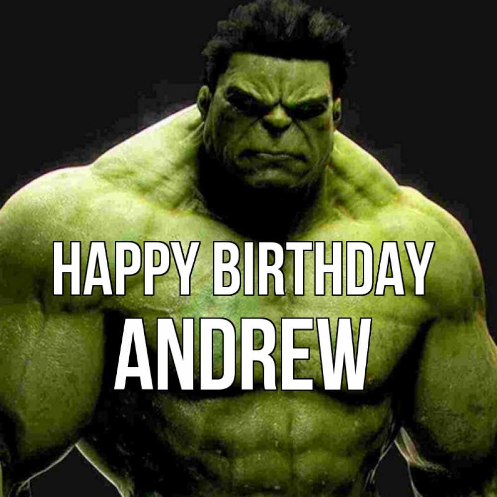 Greetings card с именем, Andrew Happy Birthday зеленый супергерой марвел Greetings with text for free download 