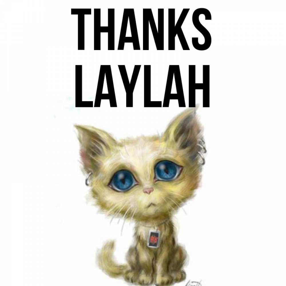 Greetings card с именем, Laylah Thanks рисованный кот благодарит вас Greetings with text for free download 