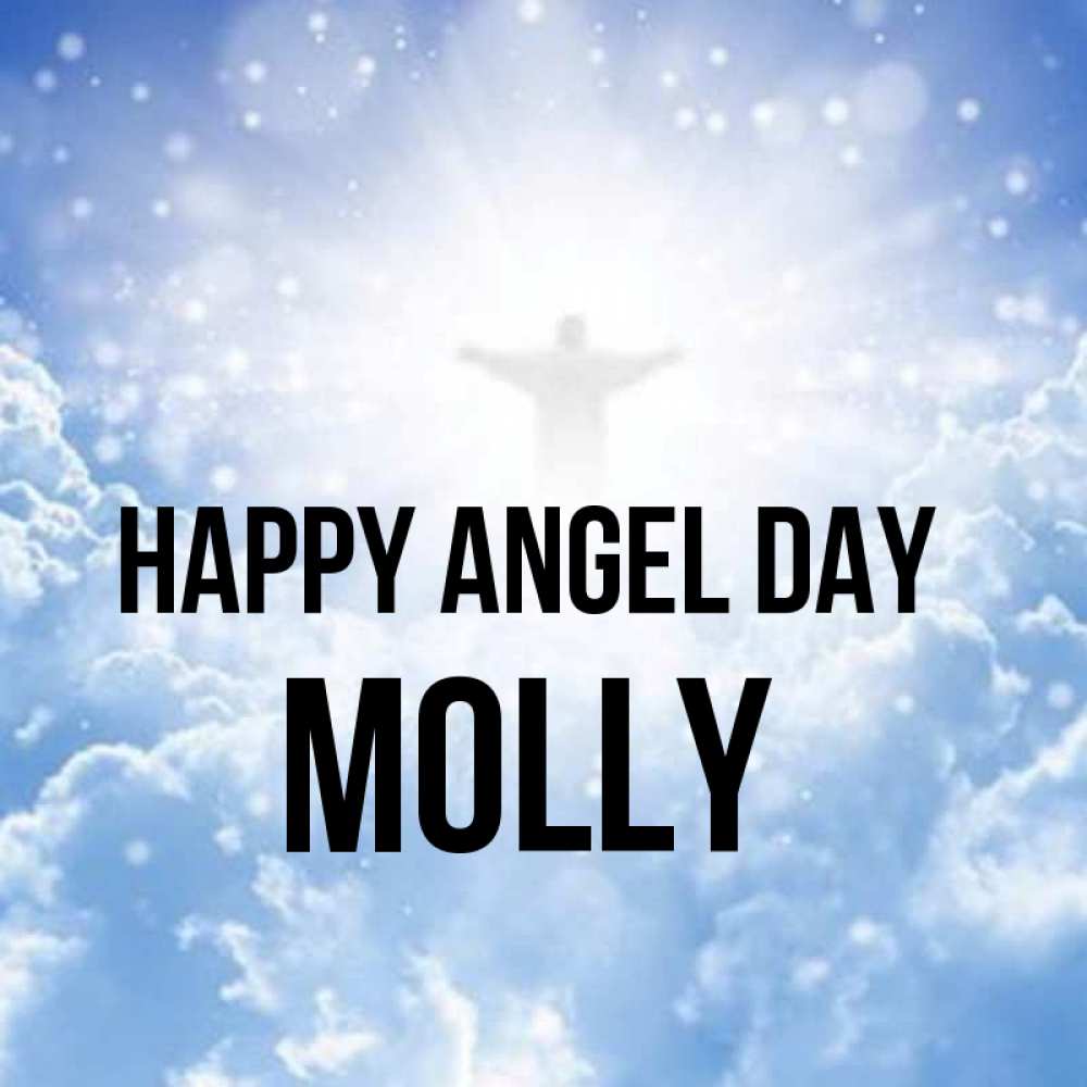 Greetings card с именем, Molly happy angel day ангел на облаках в свете солнца Greetings with text for free download 