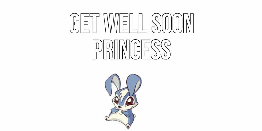 Greetings card с именем, Princess Get well soon серый заяц на открытке про выздоравление Greetings with text for free download 