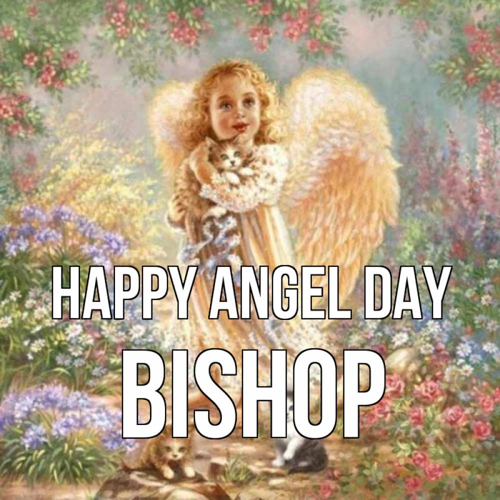Greetings card с именем, Bishop happy angel day держит котенка Greetings with text for free download 