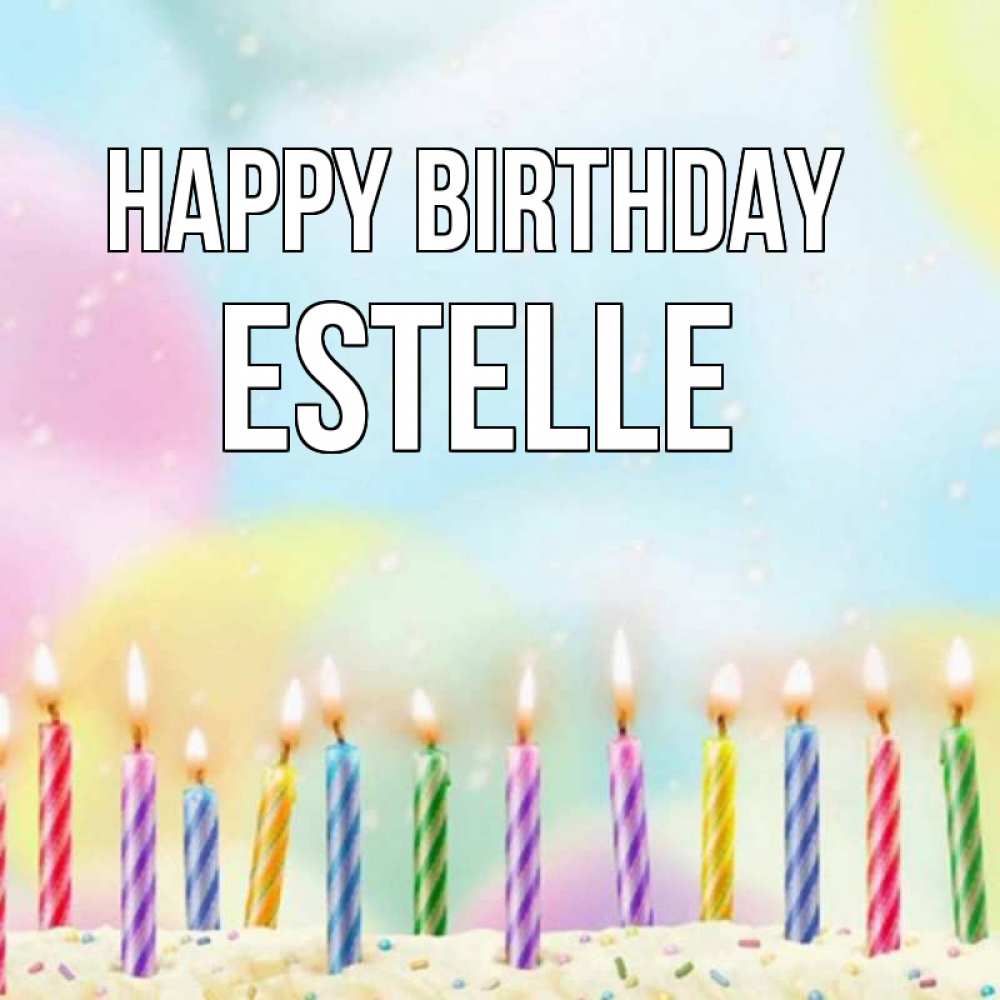 Greetings card с именем, Estelle Happy Birthday разноцветное Greetings with text for free download 