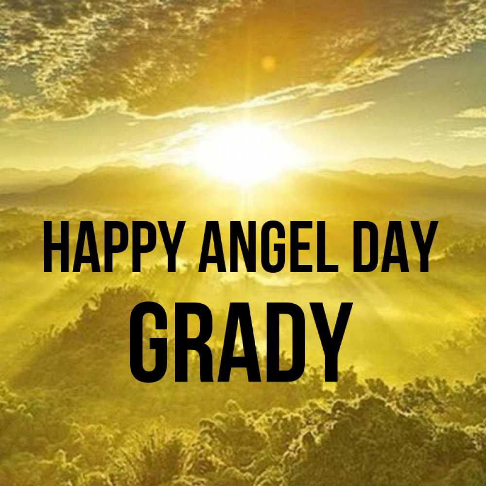 Greetings card с именем, Grady happy angel day леса и небо в желтом Greetings with text for free download 