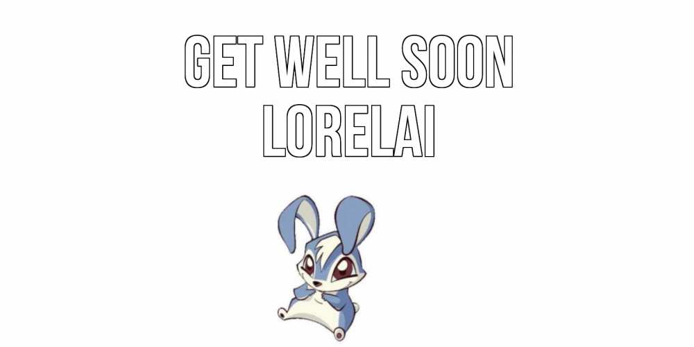 Greetings card с именем, Lorelai Get well soon серый заяц на открытке про выздоравление Greetings with text for free download 