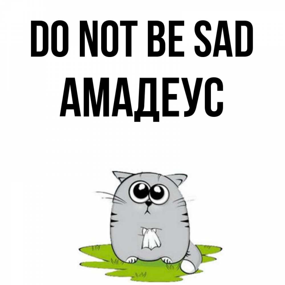 Greetings card с именем, Амадеус Do not be sad грустный котяра Greetings with text for free download 