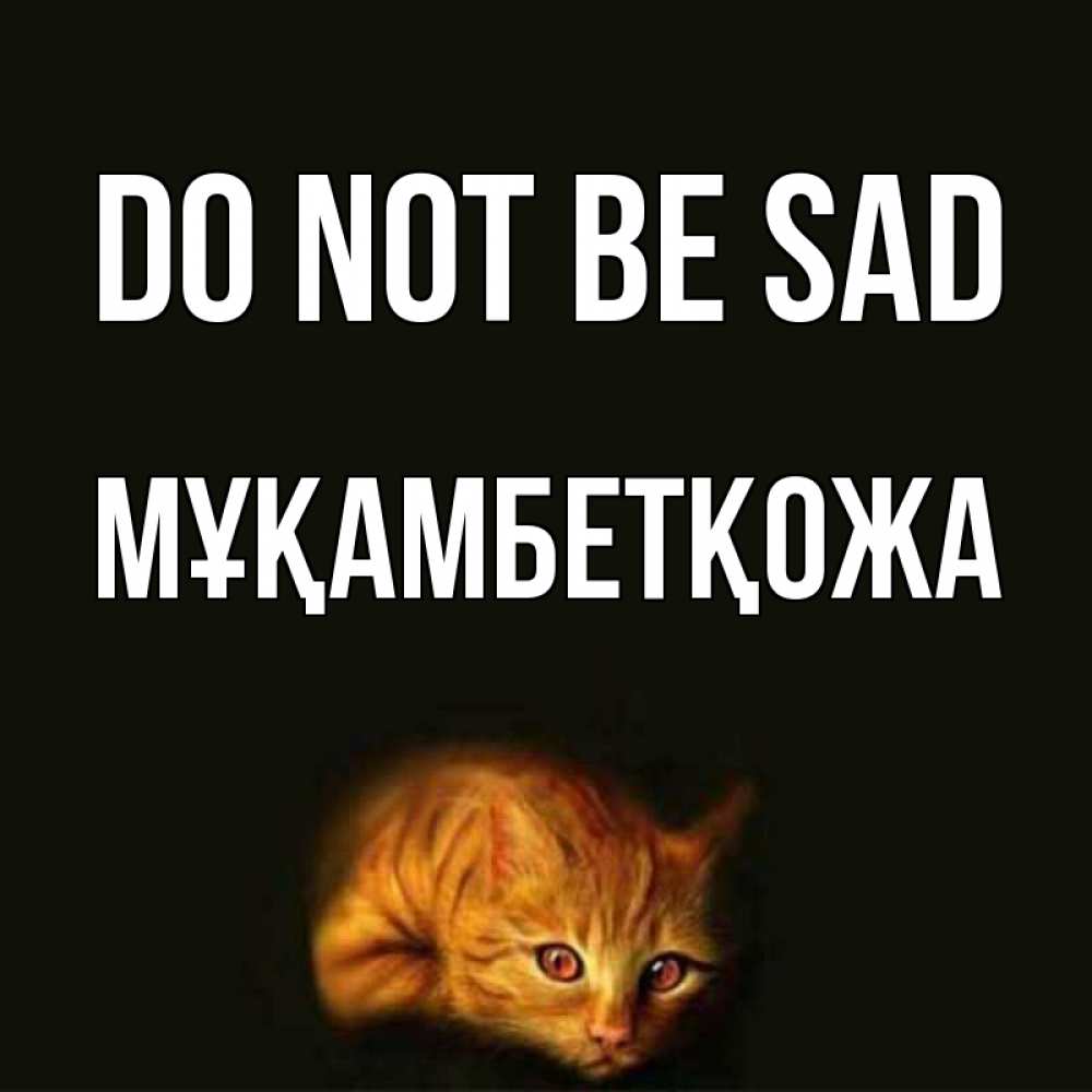 Greetings card с именем, Мұқамбетқожа Do not be sad лежащий кот в темноте Greetings with text for free download 