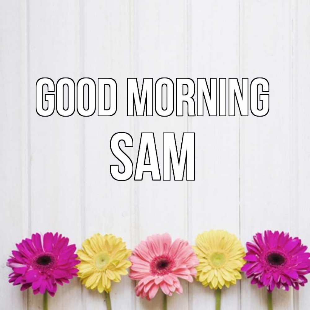 Greetings card с именем, Sam Good morning красный желтый и розовый цветок Greetings with text for free download 