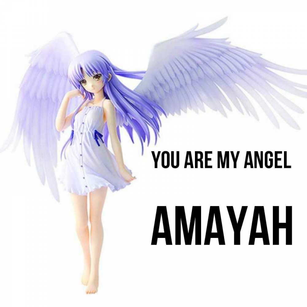 Greetings card с именем, Amayah You are my angel девушка ангел с фиолетовыми крыльями Greetings with text for free download 