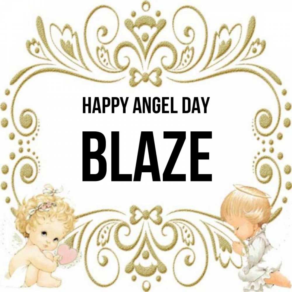 Greetings card с именем, Blaze happy angel day с именинами поздравляют два красивых ангела. Один с сердечком другой молится Greetings with text for free download 