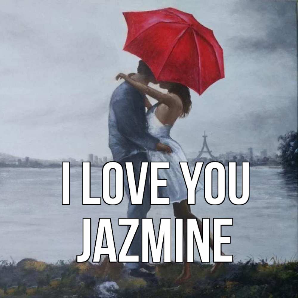 Greetings card с именем, Jazmine I love you под красным зонтом Greetings with text for free download 