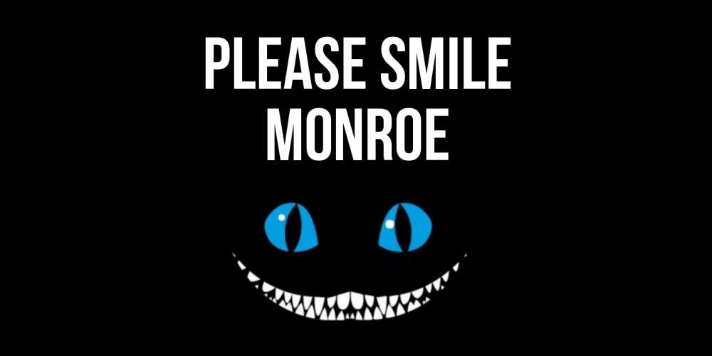 Greetings card с именем, Monroe Please smile кот улыбается Greetings with text for free download 