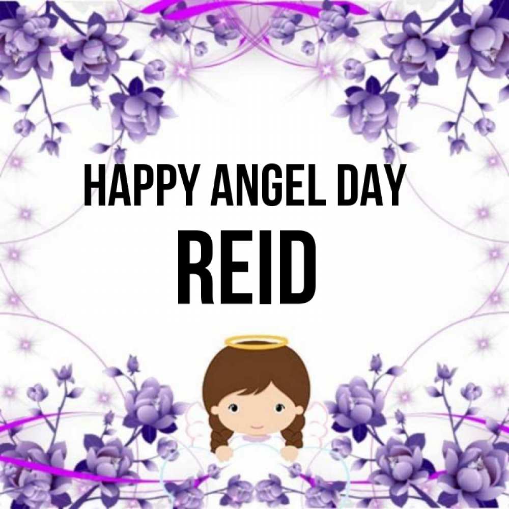 Greetings card с именем, Reid happy angel day с именинами в рамочке Greetings with text for free download 