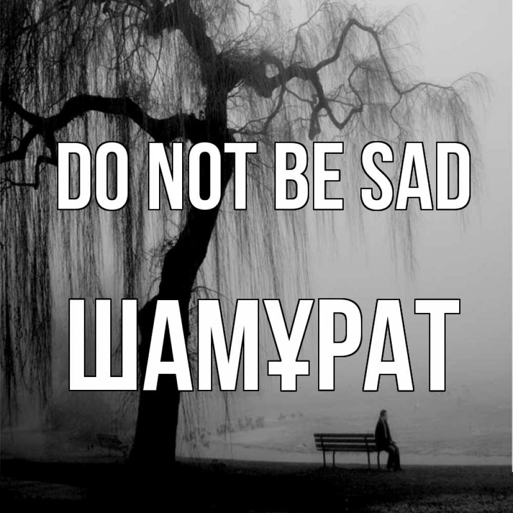 Greetings card с именем, ШАМҰРАТ Do not be sad висящие ветки дерева и лавочка под деревом Greetings with text for free download 