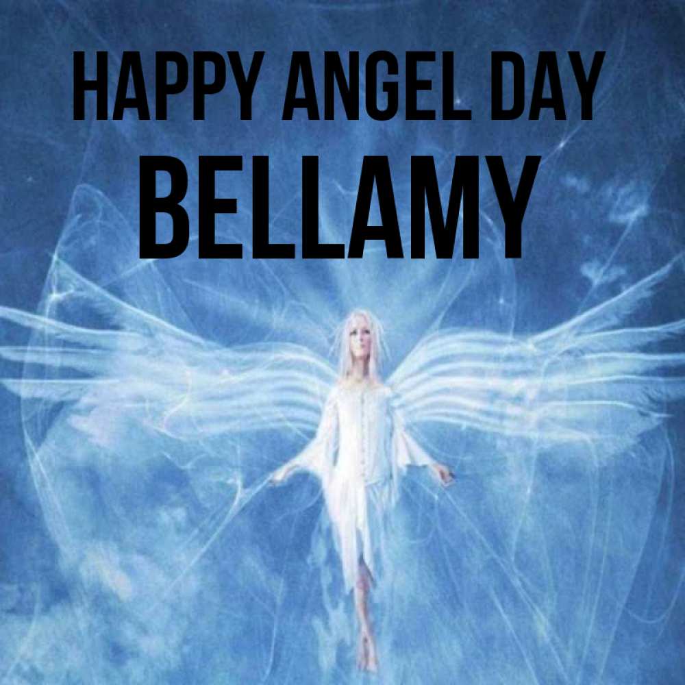 Greetings card с именем, Bellamy happy angel day голубой фон и крылья как у стрекозы Greetings with text for free download 