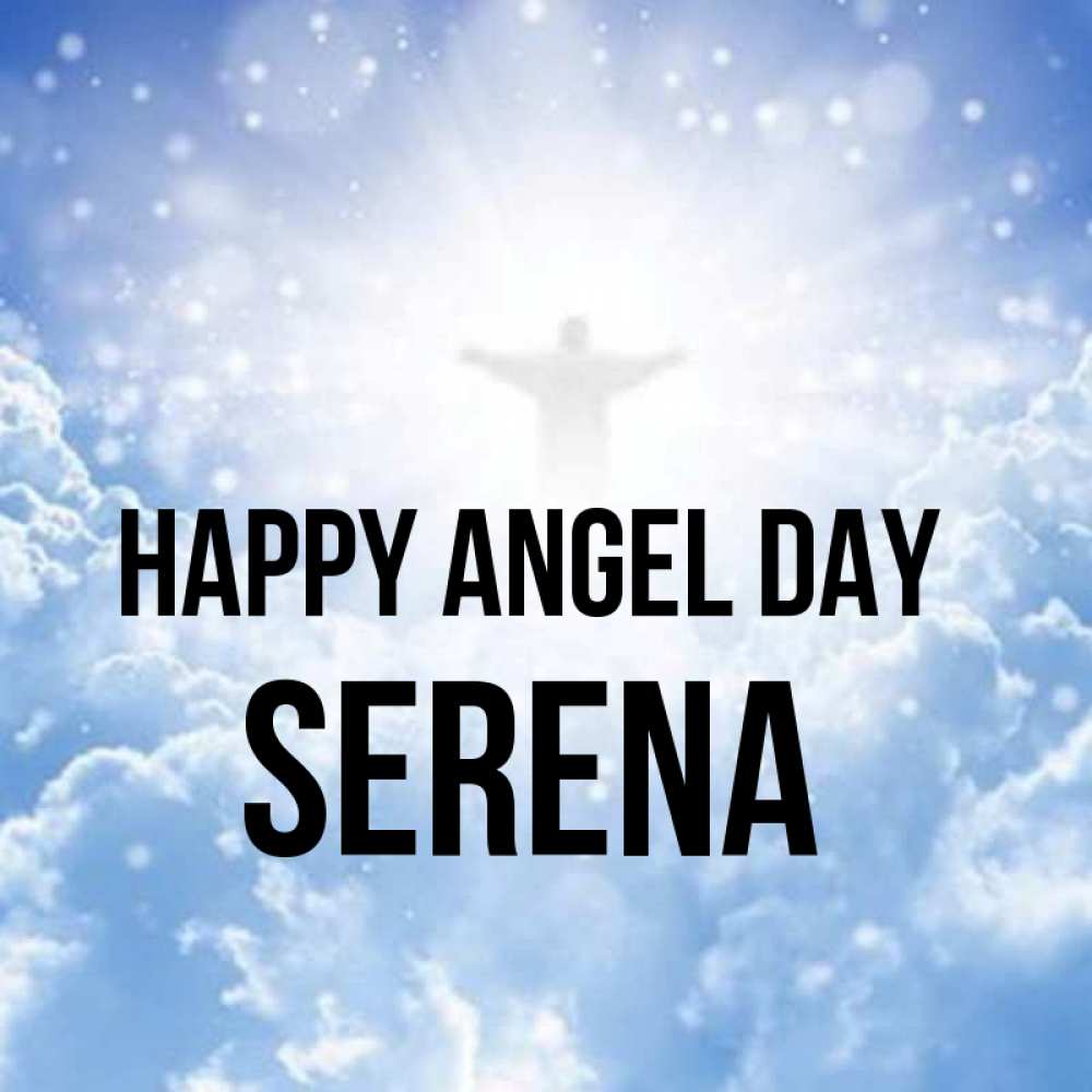 Greetings card с именем, Serena happy angel day ангел на облаках в свете солнца Greetings with text for free download 