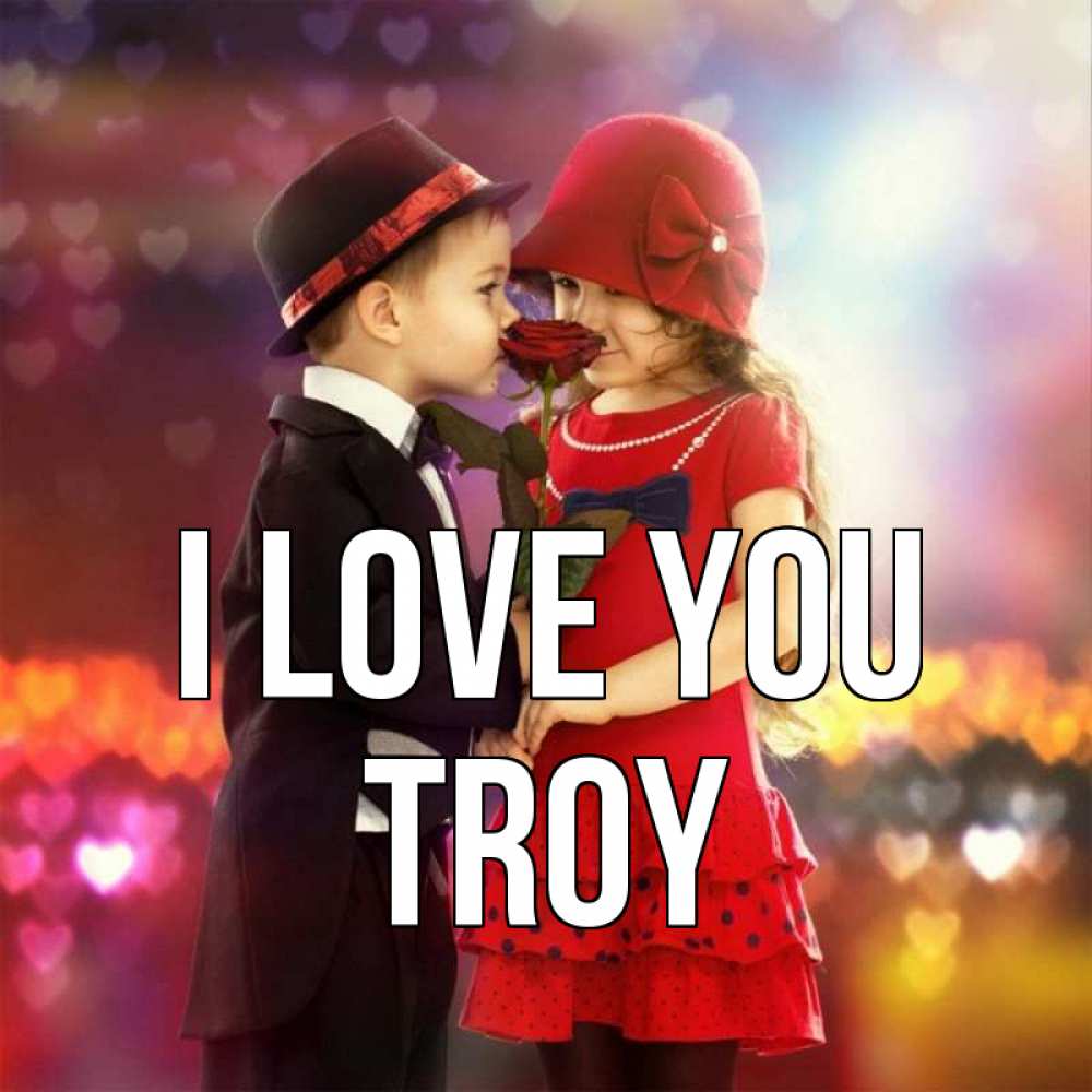 Greetings card с именем, Troy I love you черное и красное и роза Greetings with text for free download 