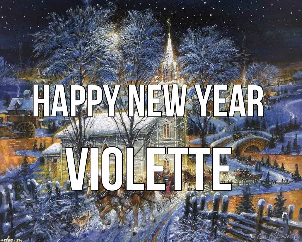 Greetings card с именем, Violette Happy New Year упряжка лошадей, лошади, новый год Greetings with text for free download 