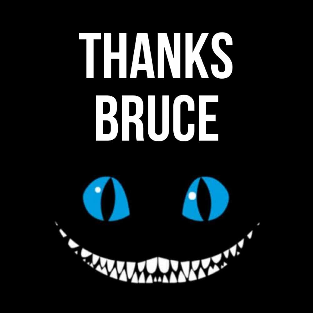 Greetings card с именем, Bruce Thanks благодарю от чеширика Greetings with text for free download 