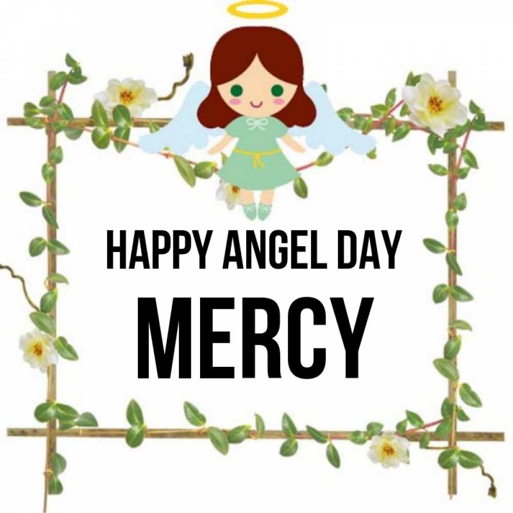 Greetings card с именем, Mercy happy angel day Ангел с нимбом Greetings with text for free download 