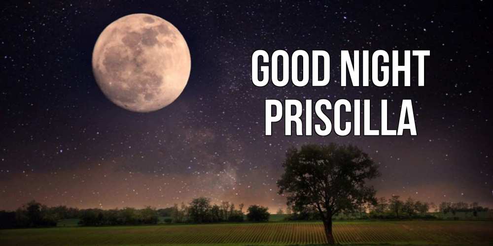 Greetings card с именем, Priscilla Good night ночные открытки с луной Greetings with text for free download 