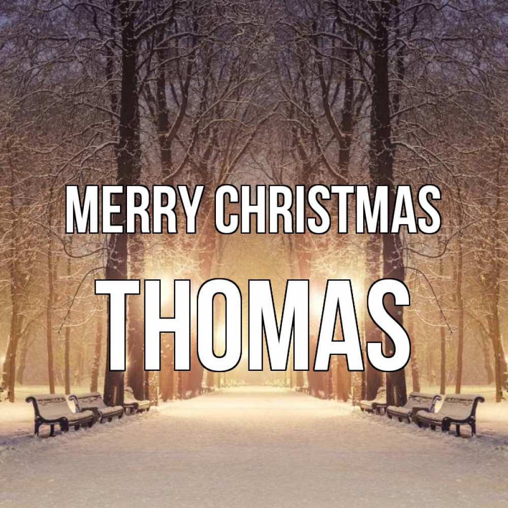 Greetings card с именем, Thomas Merry Christmas зима, парк, фонарь, лес Greetings with text for free download 