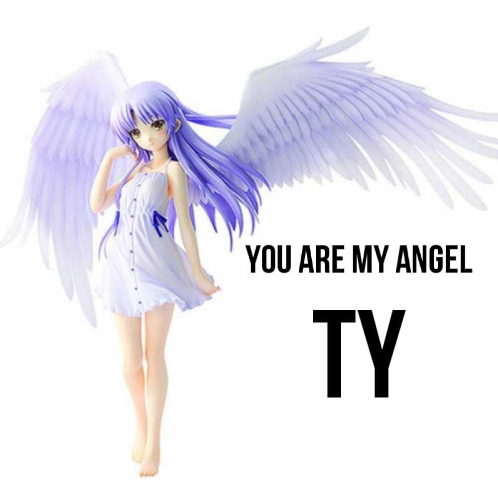 Greetings card с именем, Ty You are my angel девушка ангел с фиолетовыми крыльями Greetings with text for free download 
