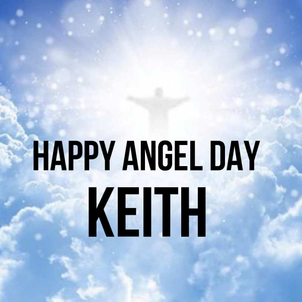 Greetings card с именем, Keith happy angel day ангел на облаках в свете солнца Greetings with text for free download 
