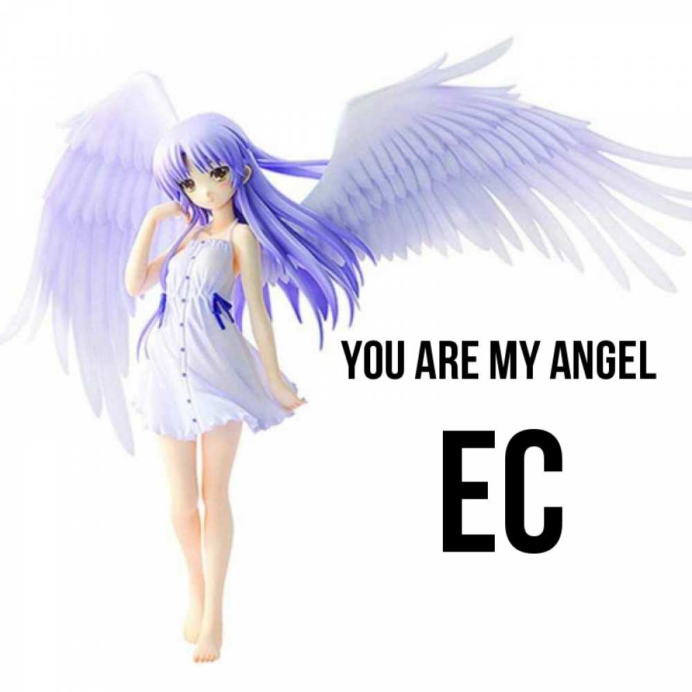 Greetings card с именем, Ес You are my angel девушка ангел с фиолетовыми крыльями Greetings with text for free download 