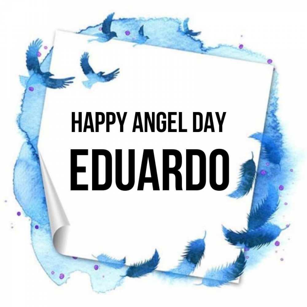 Greetings card с именем, Eduardo happy angel day красивые птицы летят Greetings with text for free download 