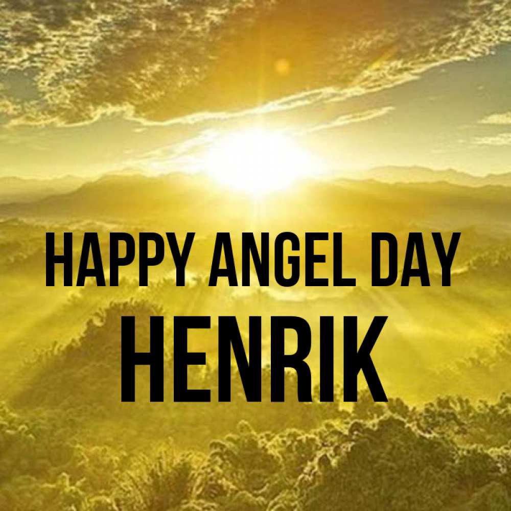 Greetings card с именем, Henrik happy angel day леса и небо в желтом Greetings with text for free download 